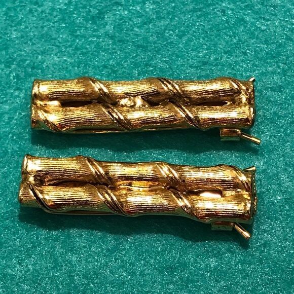 Vintage Gold Tone Bamboo Design Pinch Wire Hair Barrettes (2) - Picture 4 of 11